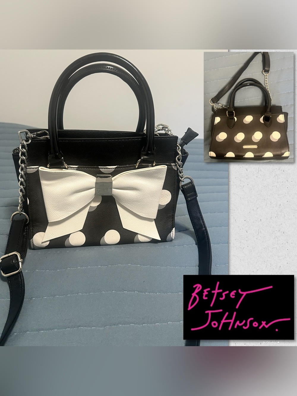 Betsey Johnson Black & White Polka Dot Bow Purse